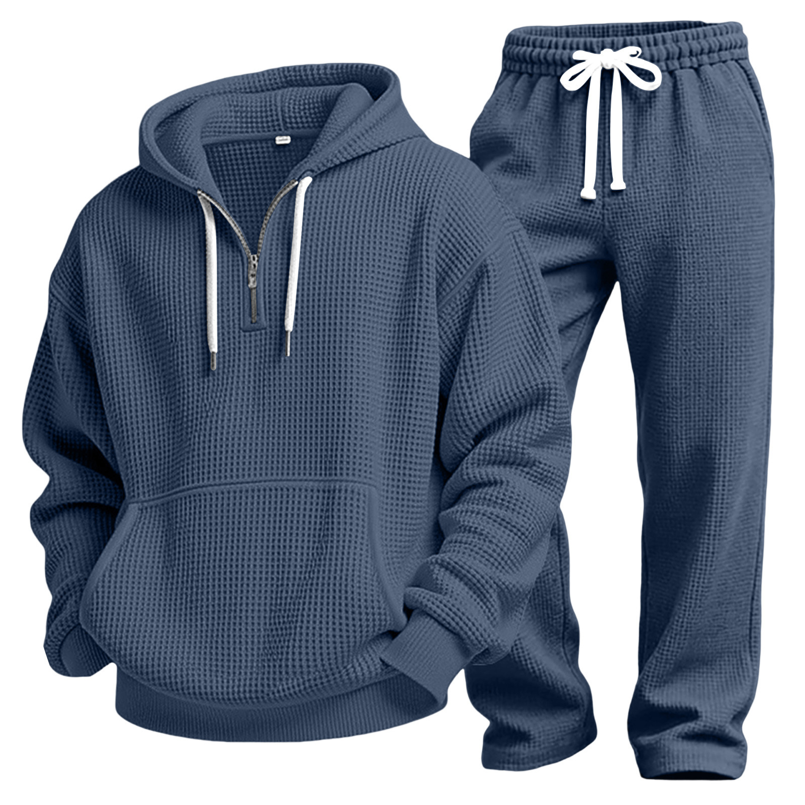 Men's Autumn And Winter Waffle Texture Zipper Hooded Sweatshirt Straight Pants Casual Set