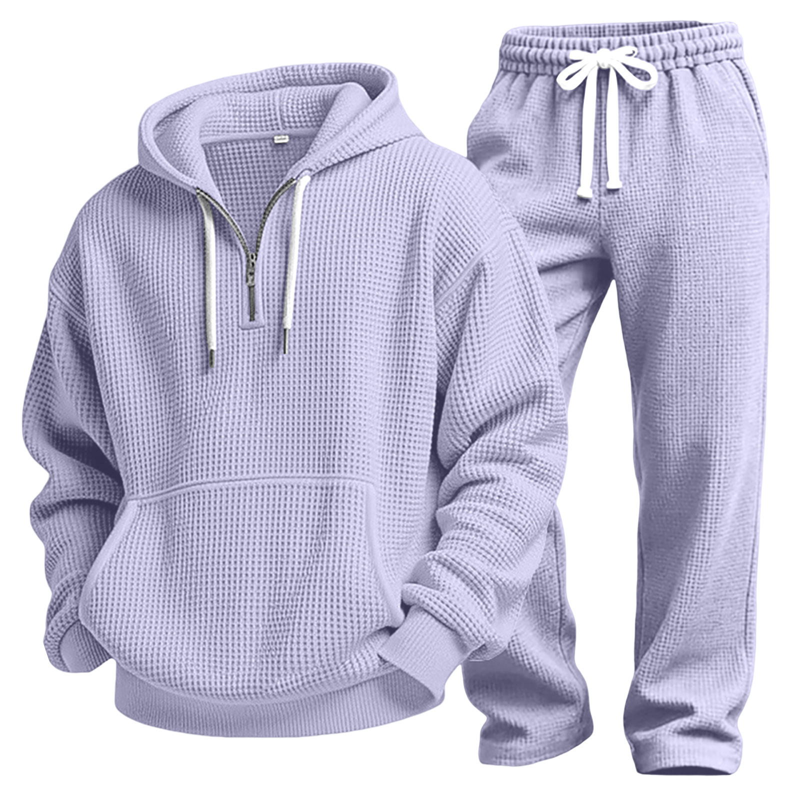 Men's Autumn And Winter Waffle Texture Zipper Hooded Sweatshirt Straight Pants Casual Set