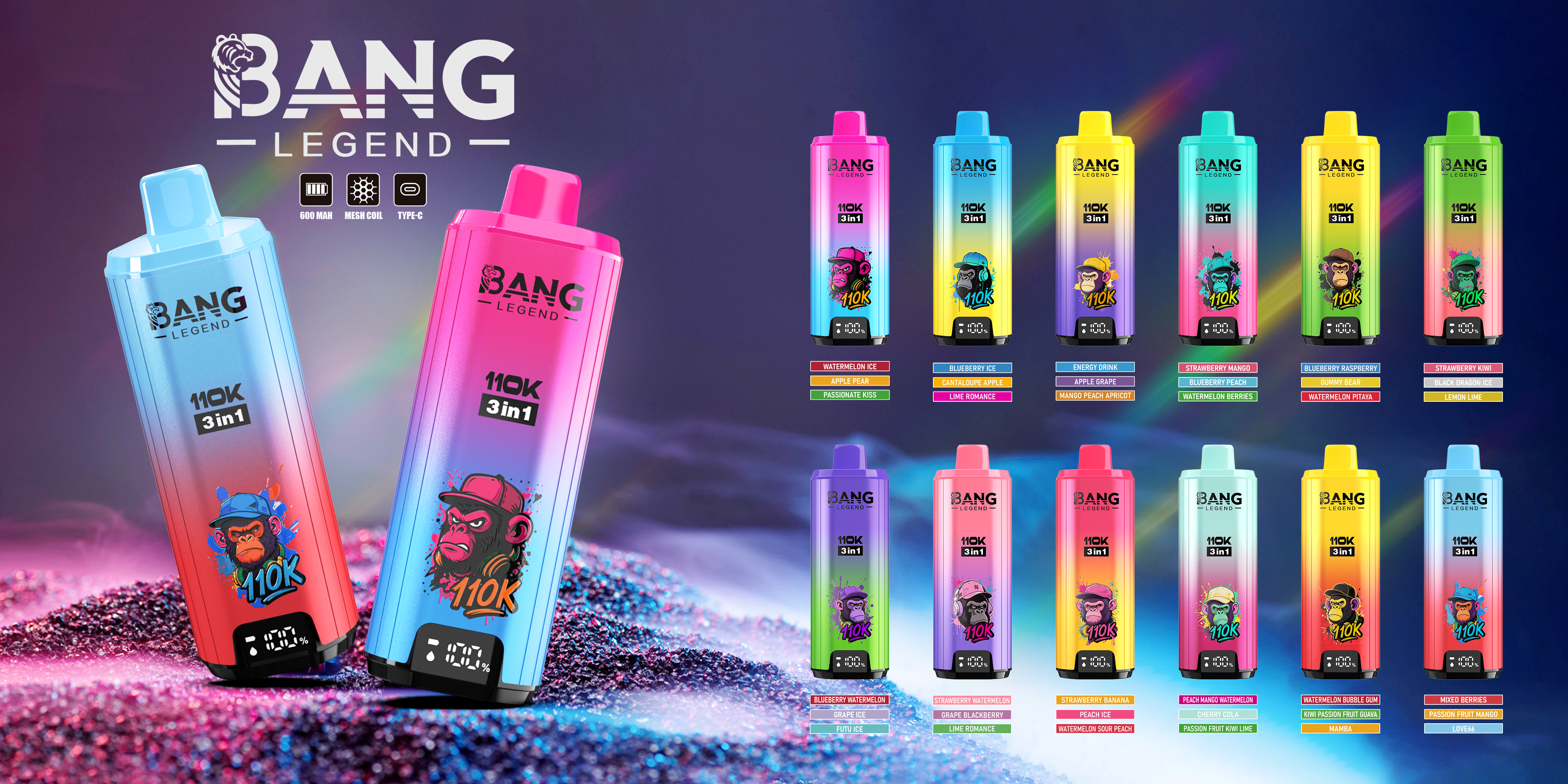 Bang Legend 110K Puffs Disposable Vape – 12 Flavors 3 in 1 Flavors