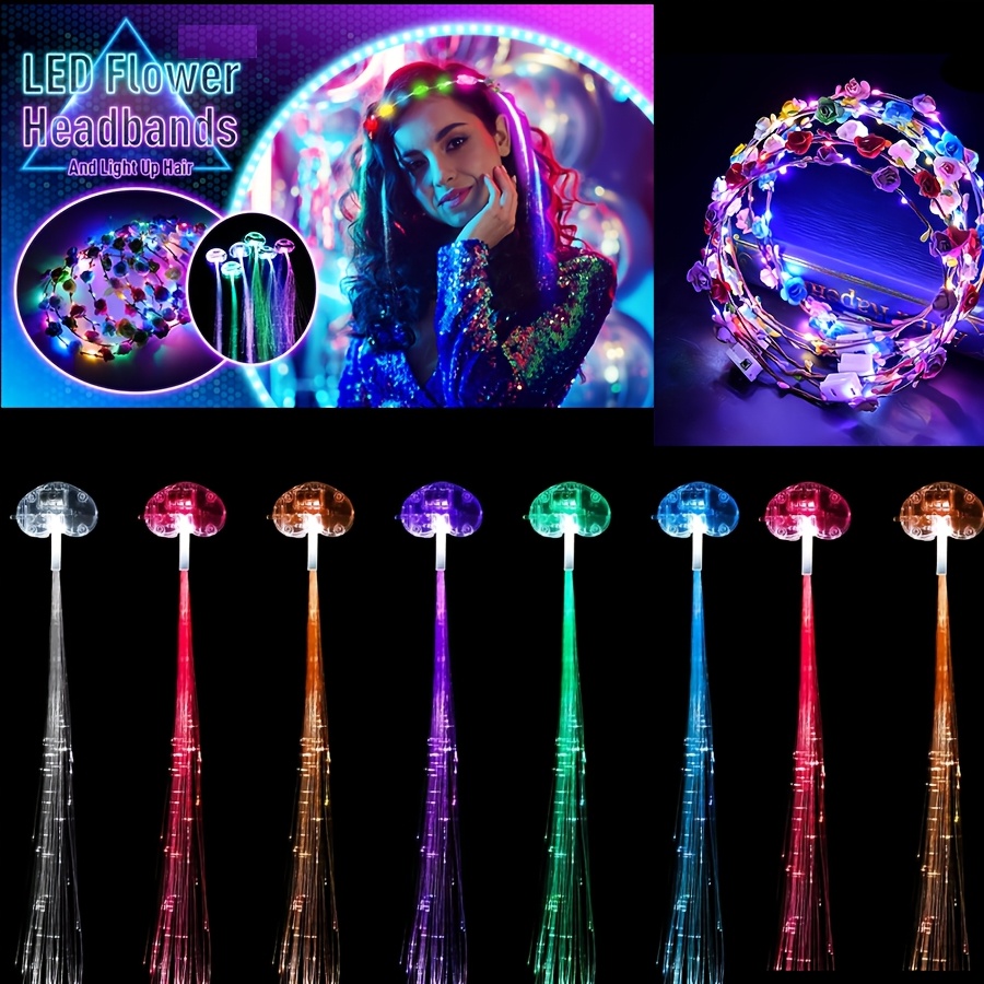 LED Light-Up Flower Garland Headband Set — Fiber-optic light-up headwear designed specifically for women