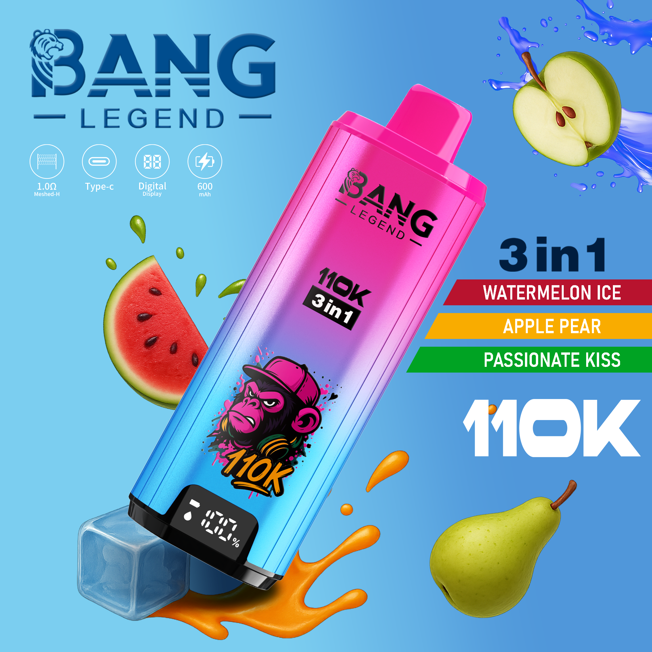 Bang Legend 110K Puffs Disposable Vape – 12 Flavors 3 in 1 Flavors