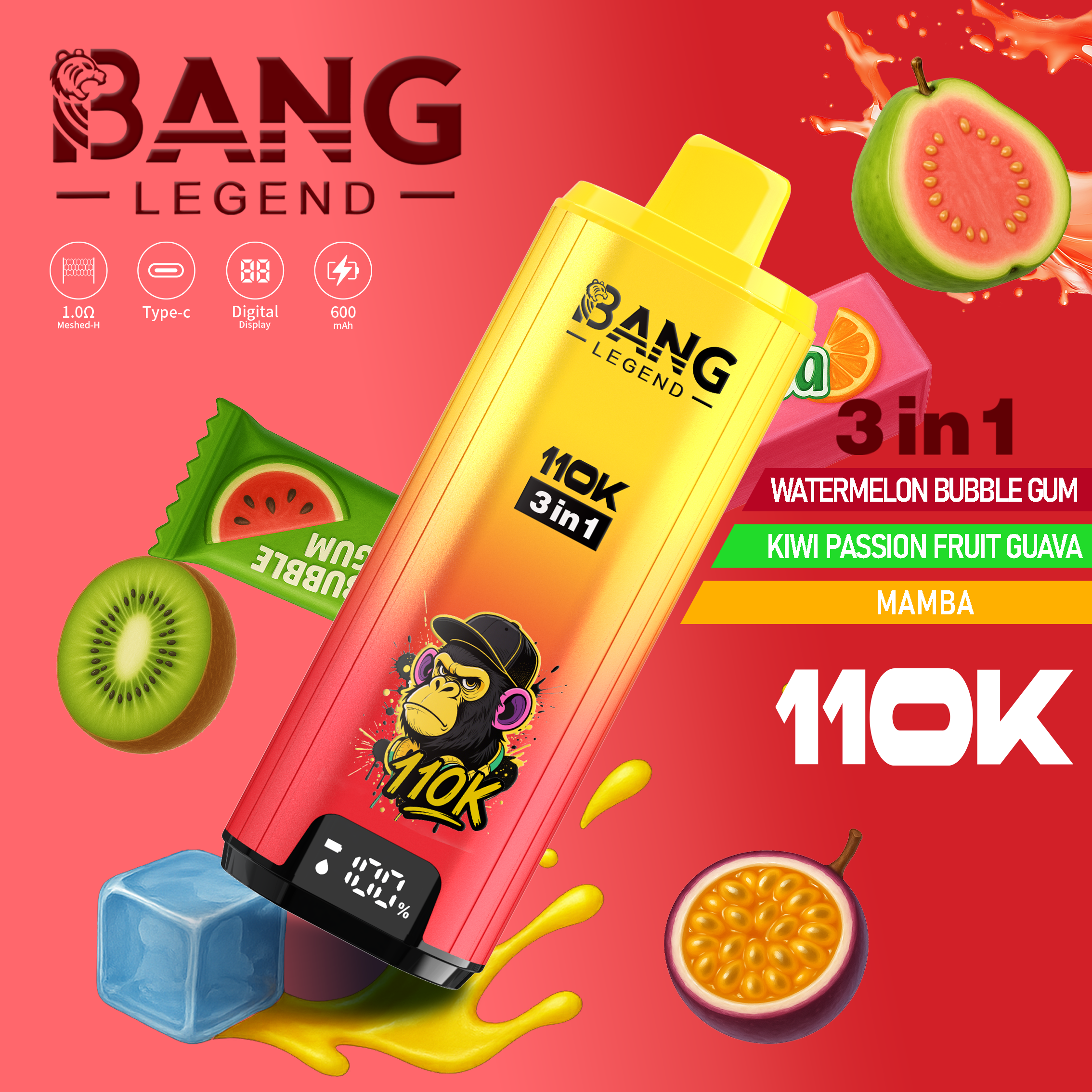 Bang Legend 110K Puffs Disposable Vape – 12 Flavors 3 in 1 Flavors