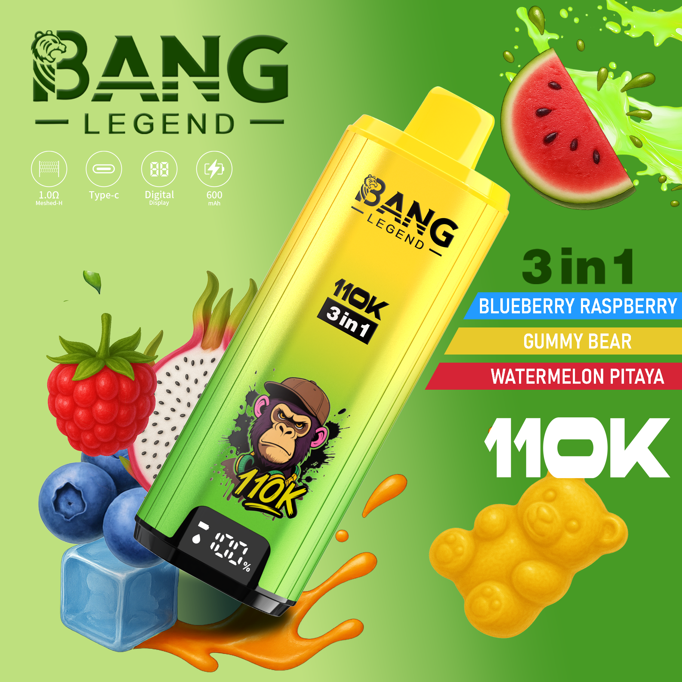 Bang Legend 110K Puffs Disposable Vape – 12 Flavors 3 in 1 Flavors