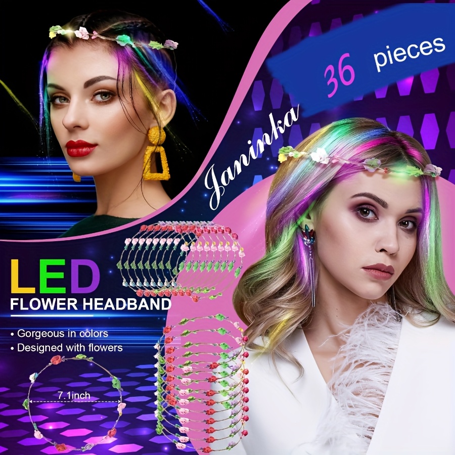 LED Light-Up Flower Garland Headband Set — Fiber-optic light-up headwear designed specifically for women