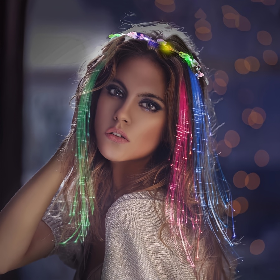 LED Light-Up Flower Garland Headband Set — Fiber-optic light-up headwear designed specifically for women