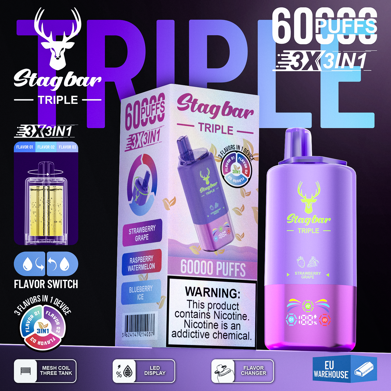 Star Bar Triple 60000 Puffs 3 IN 1 Disposable Vape