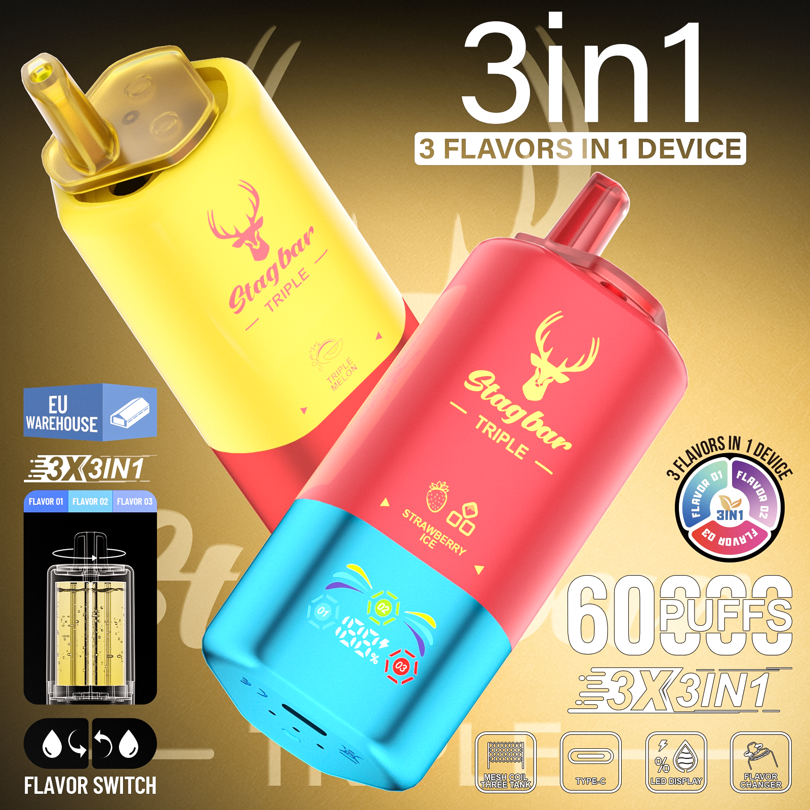 Star Bar Triple 60000 Puffs 3 IN 1 Disposable Vape