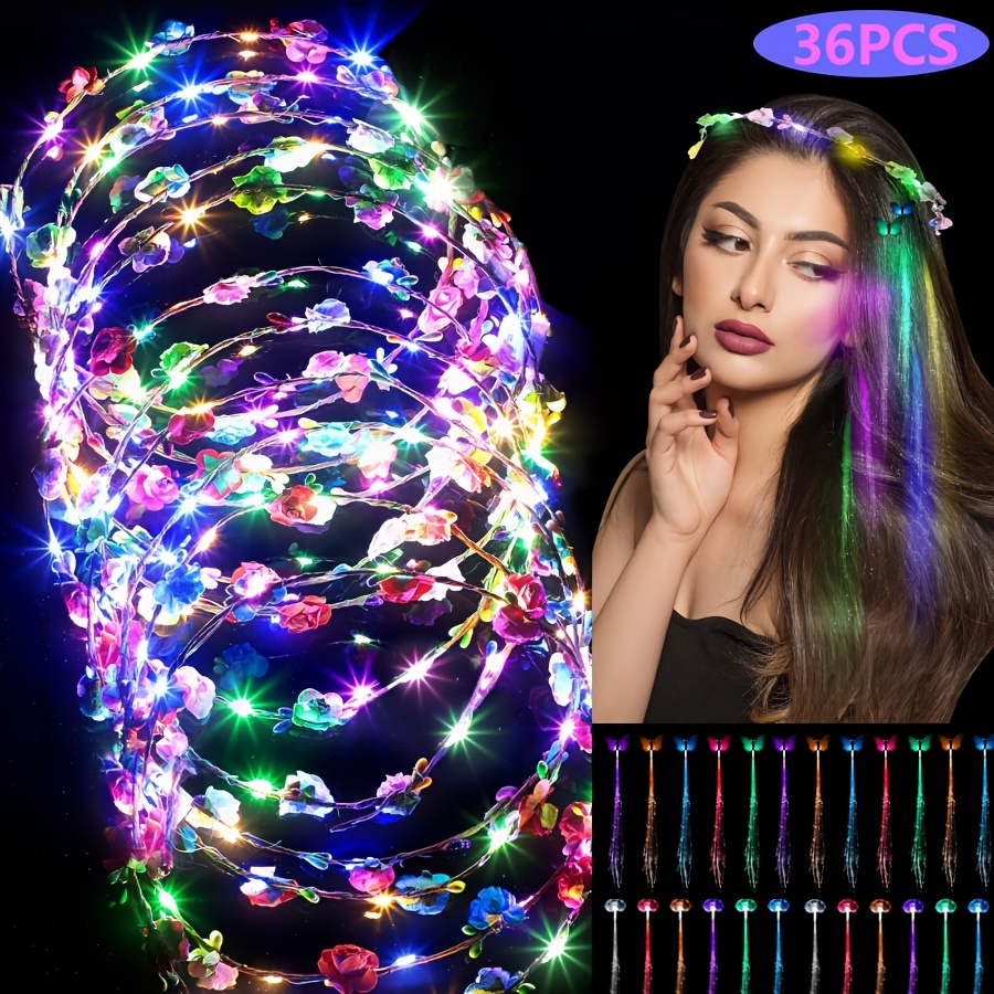 LED Light-Up Flower Garland Headband Set — Fiber-optic light-up headwear designed specifically for women