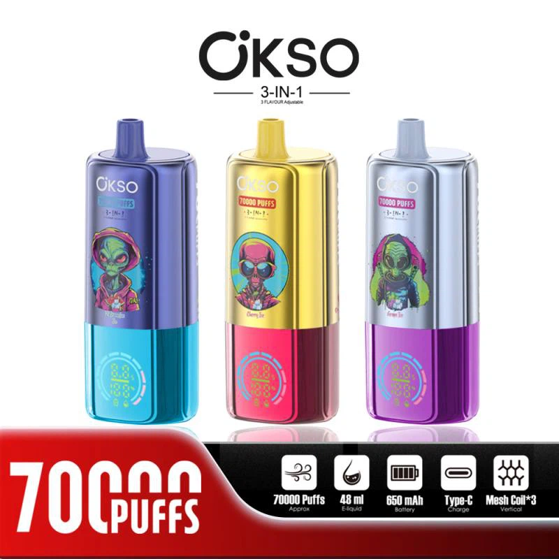 OKSO 70K  70000 Puffs  The Ultimate 3 in 1 Disposable Vape  10 Flavors 