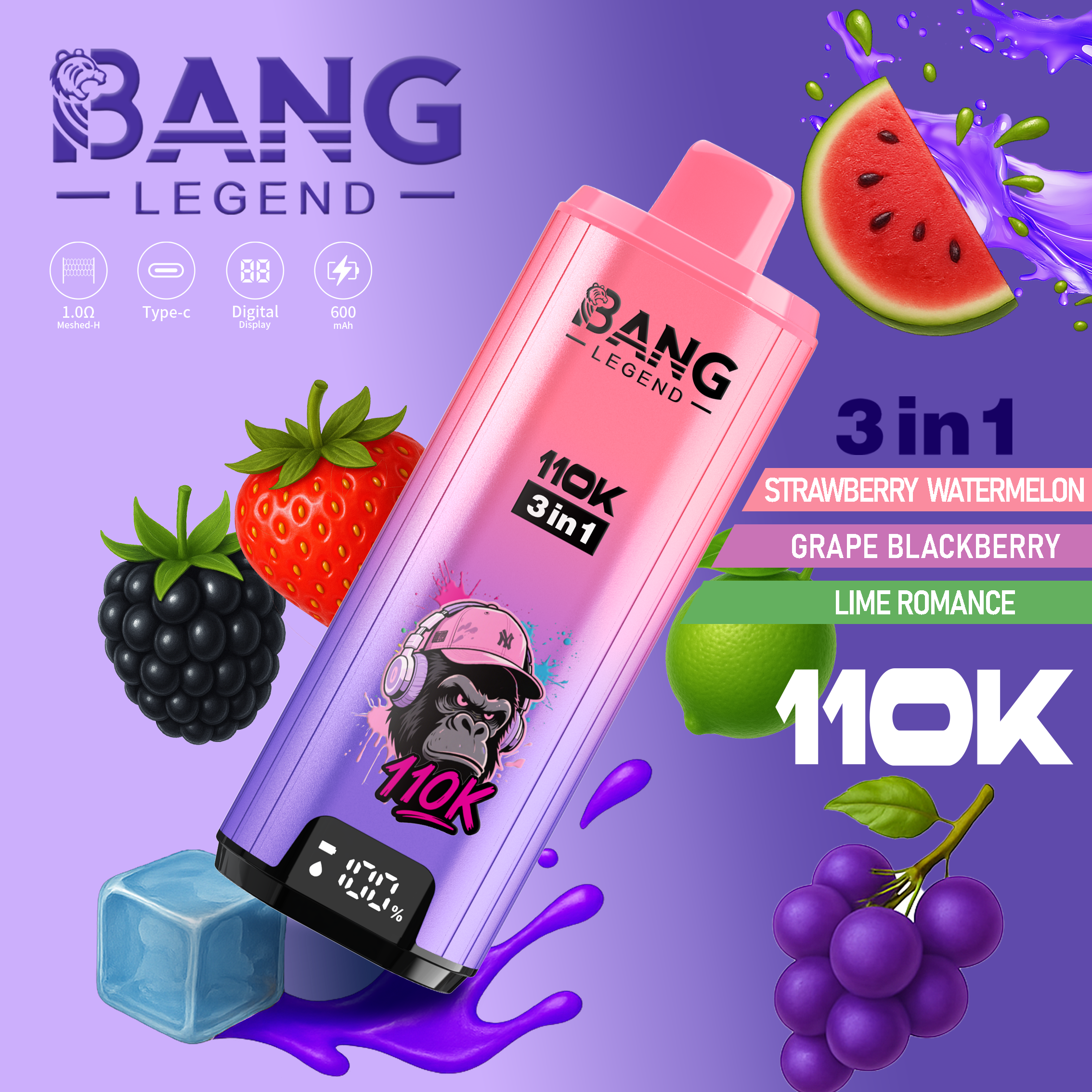 Bang Legend 110K Puffs Disposable Vape – 12 Flavors 3 in 1 Flavors