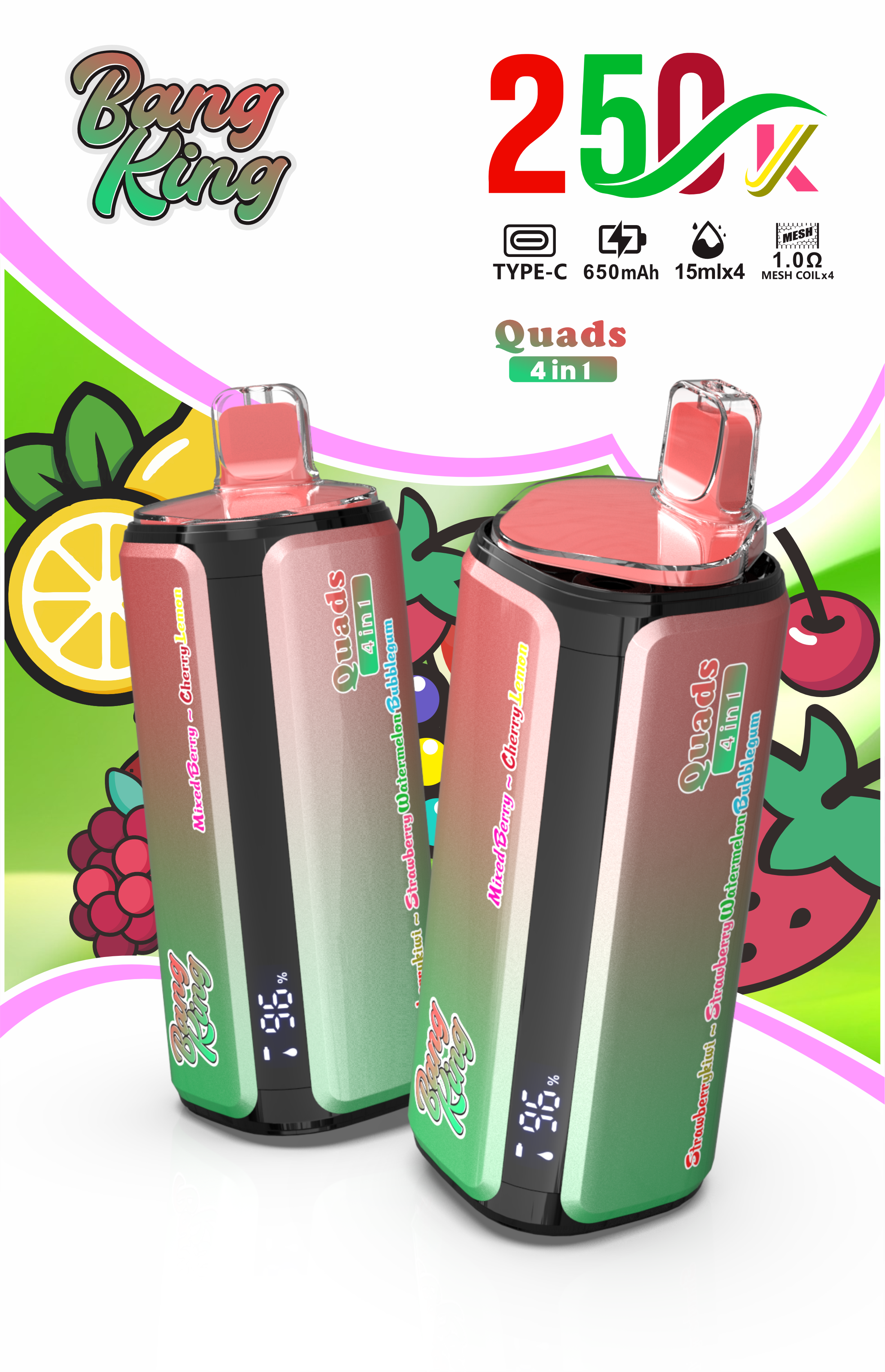 Bang King 250K Disposable Vape – 4-in-1 Taste selection System Rechargeable