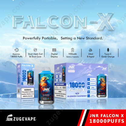 JNR Falcon-X 18000 Puffs Genuine 18K Disposable Vape – Available Individually and Wholesale-Kamrytech
