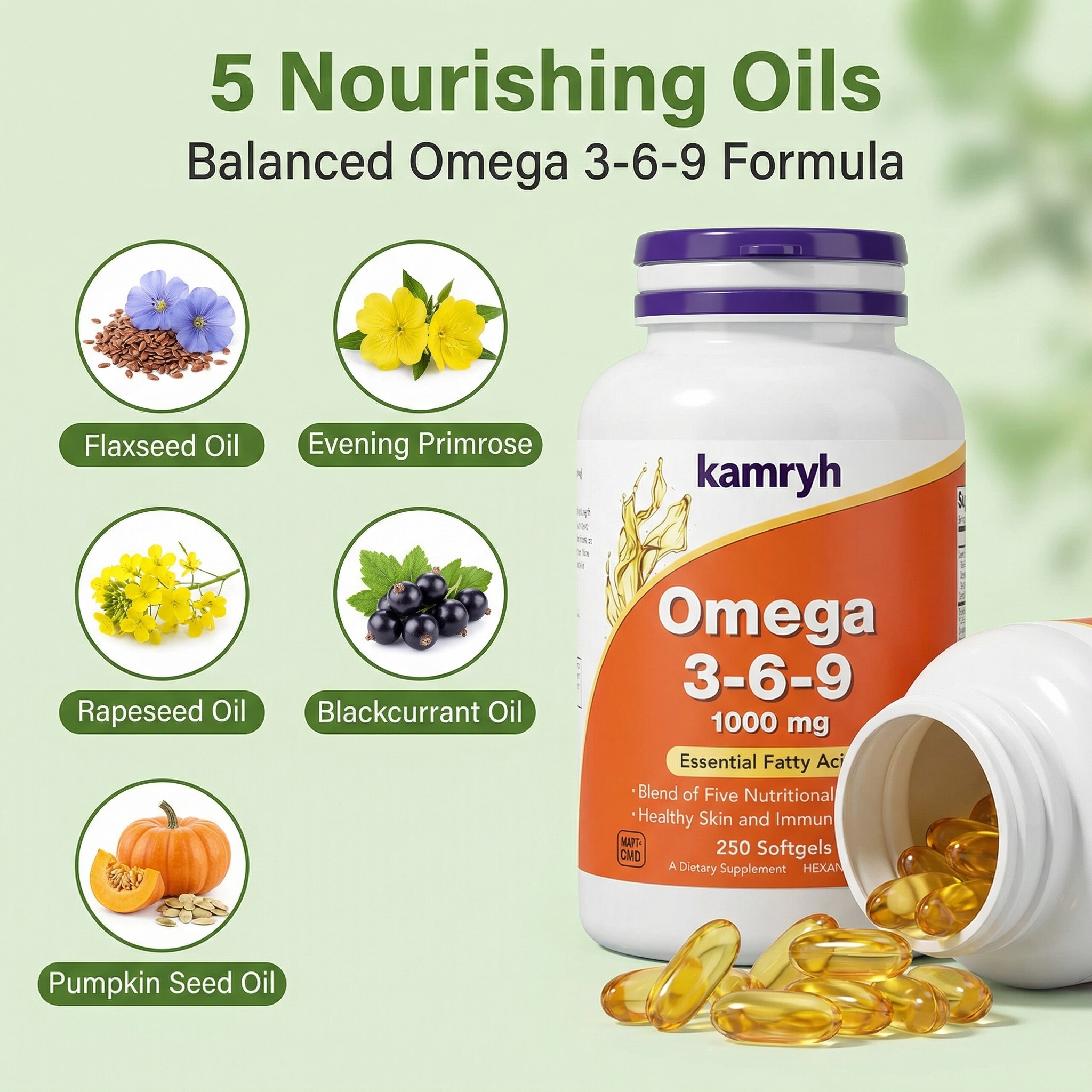 kamryh Foods Supplements, Omega 3-6-9 1000 mg 250 Softgels