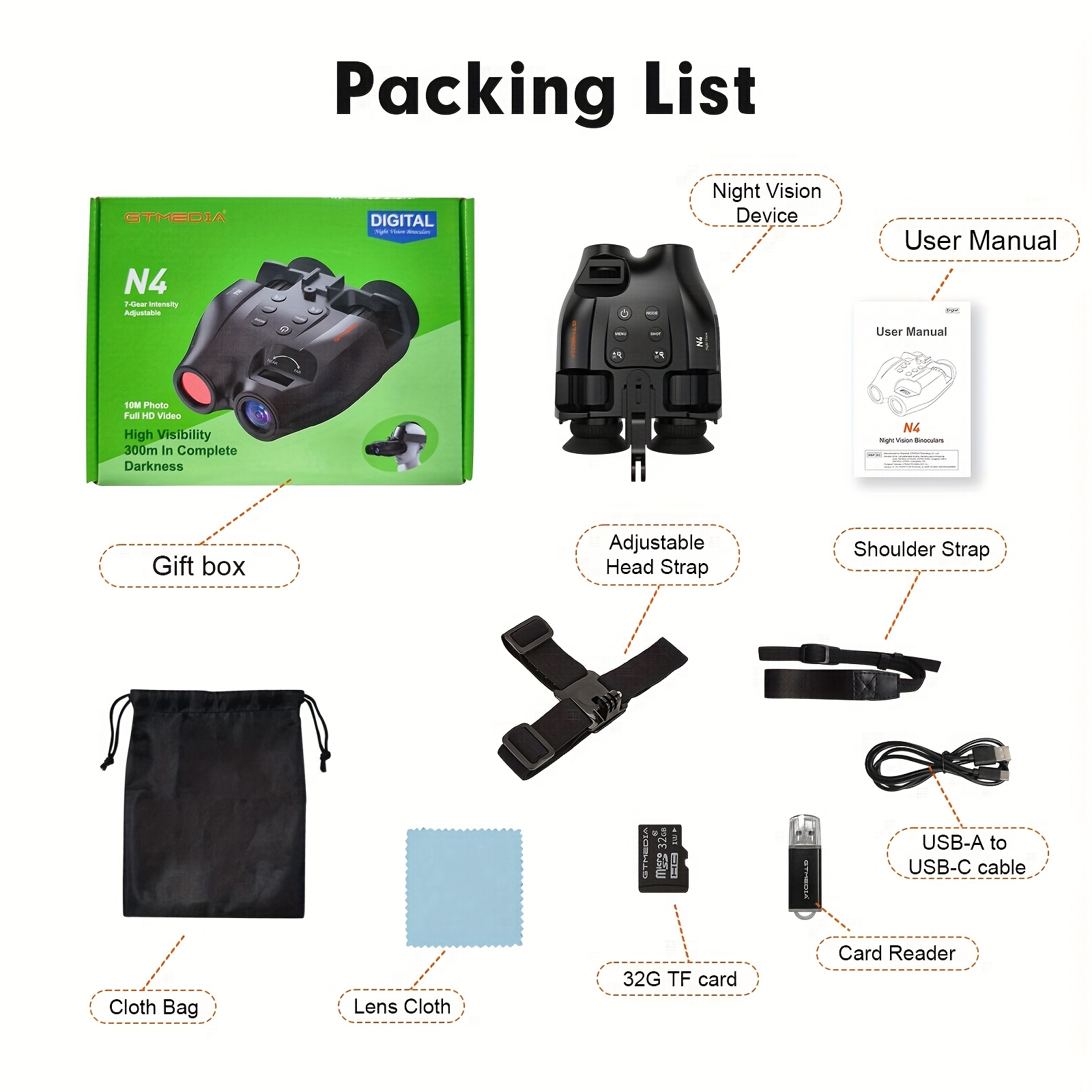 GTMEDIA Night Vision Goggles, Equipped with Infrared Technology, Feature an HD Display And Can Store Photos And Videos on a 32GB TF Card, Making Them Ideal for Outdoor Hunting And Travel