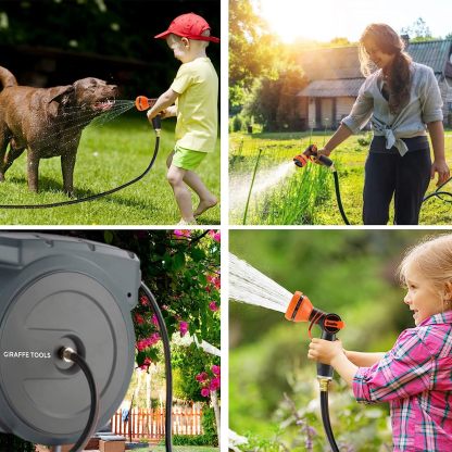 ⏰Giraffe Tools AW30 1/2MB Retractable Garden Hose Reel 1/2" x 100 ft PRO Metal Bracket, Any Length Lock Hose Reel