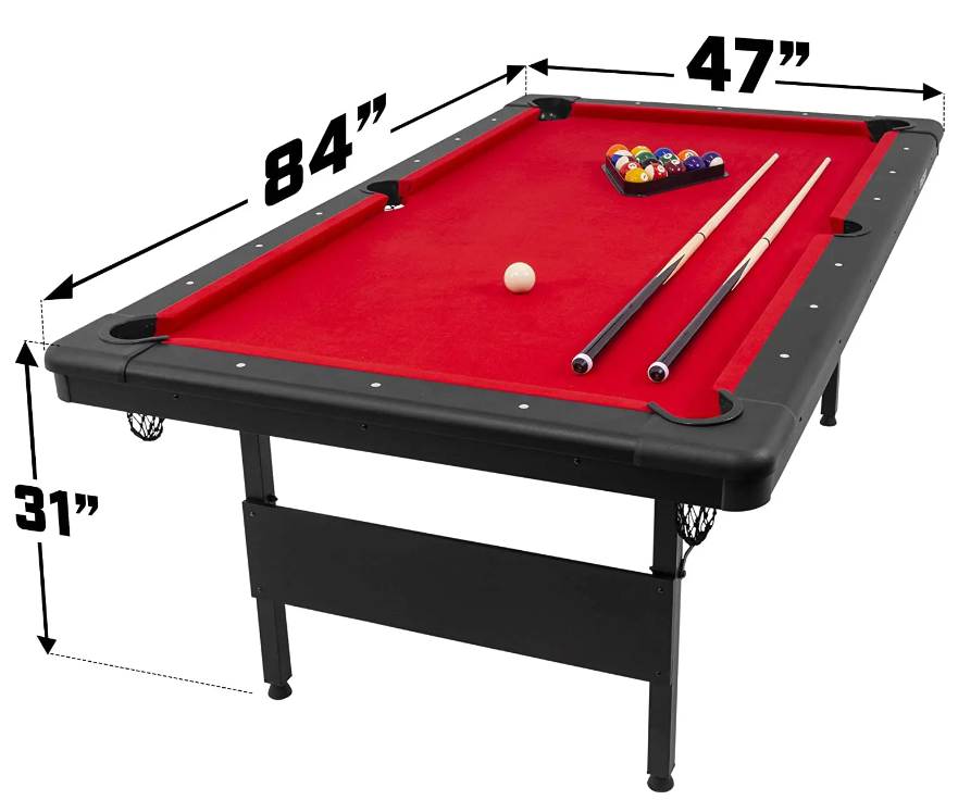 🔥[Limited Time Offer] 7ft Billiards Table – Portable Pool Table – Includes Full Set of Balls, 2 Cue Sticks, Chalk, and Felt Brush