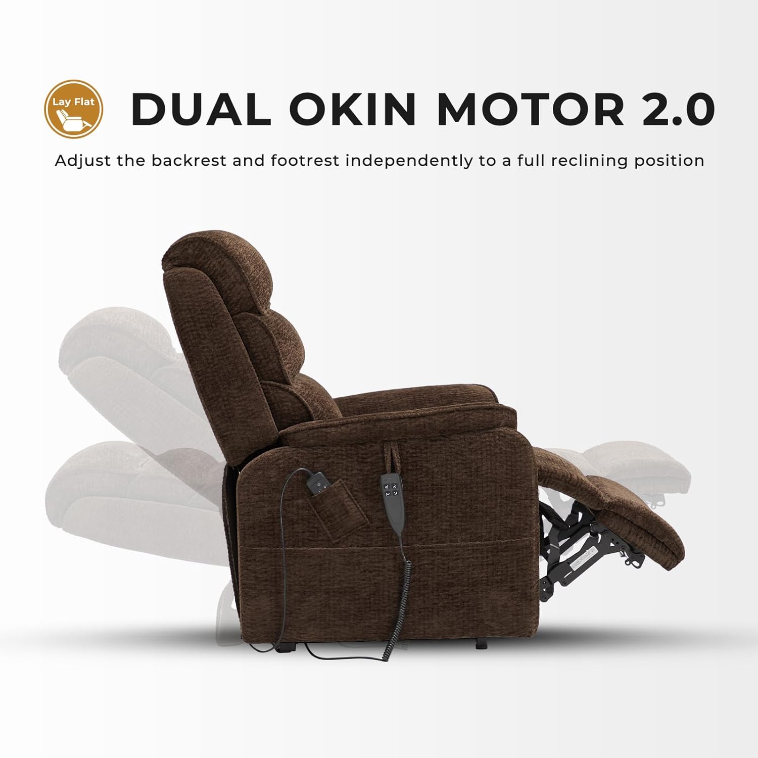 Irene House 9188 Medium Dual Motor Lay Flat Recliner Lift Chair Recliners Infinite Position with Heat Massage for Elderly Up to 300 LBS Electric Power Lift Recliner Chair Sofa