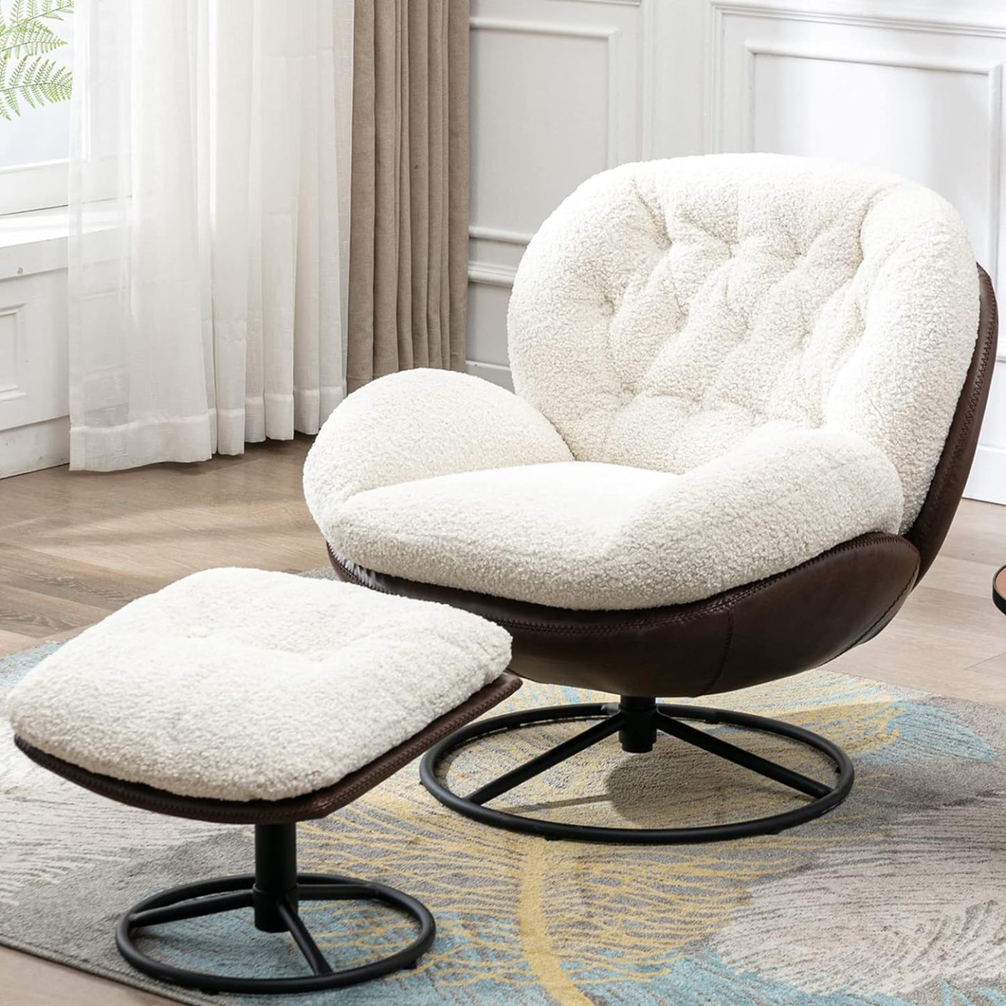 Mid-Century Modern Faux Fur Lounge Swivel Chair for Reading/Living Roo