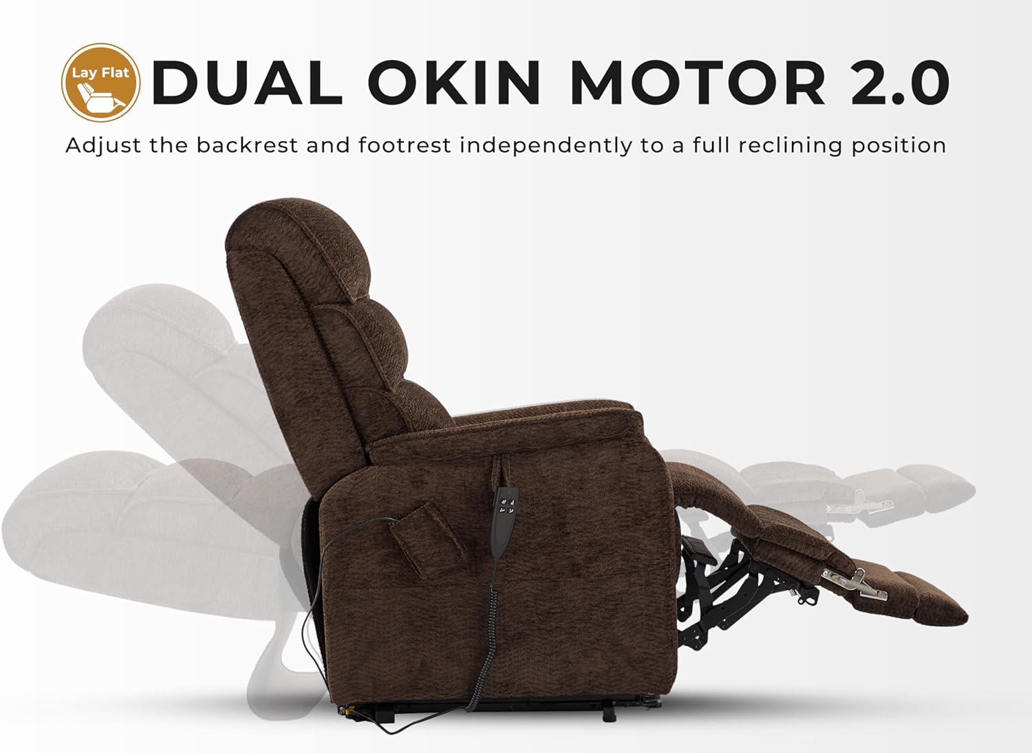 Irene House 9188 Medium Dual Motor Lay Flat Recliner Lift Chair Recliners Infinite Position with Heat Massage for Elderly Up to 300 LBS Electric Power Lift Recliner Chair Sofa