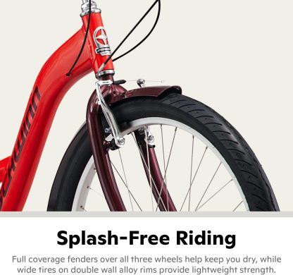 Schwinn Meridian Adult Tricycle Bike, Three Wheel Beach Cruiser, 24 & 26-Inch Wheels, Low Step-Through Aluminum Frame, Adjustable Handlebars, Large Cruiser Seat, Rear Folding Basket