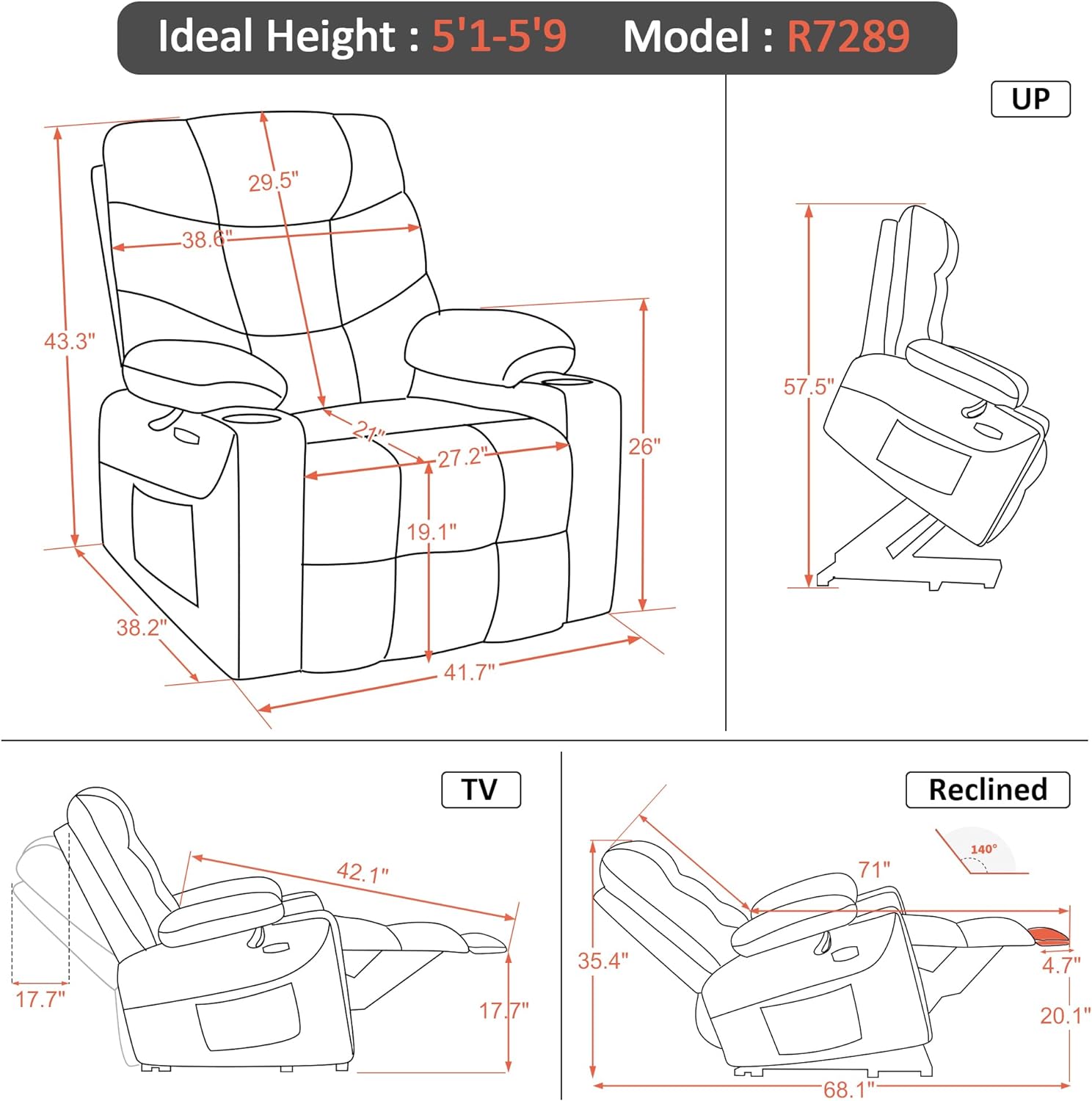 MCombo Regular Power Lift Recliner Chair with Extended Footrest for Elderly People, Fabric 7287 (Brown, Regular)