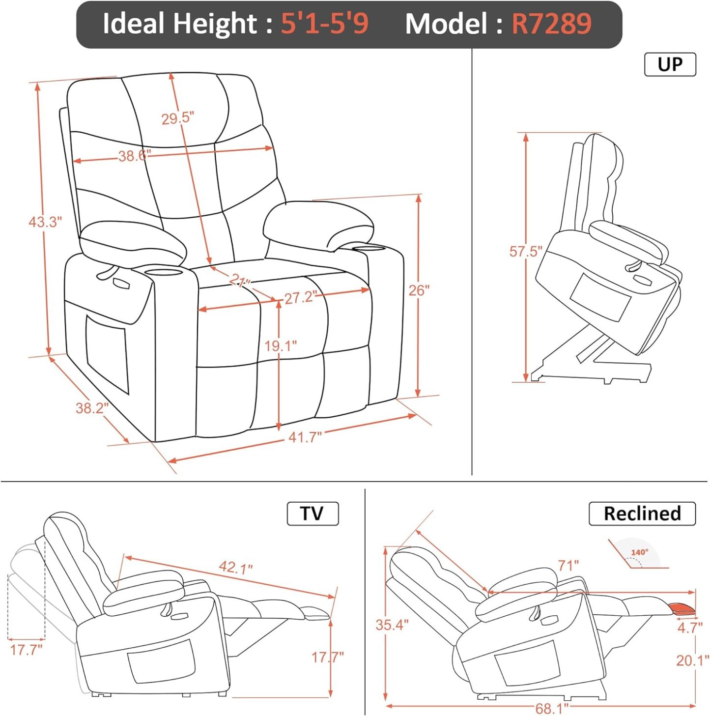 MCombo Regular Power Lift Recliner Chair with Extended Footrest for Elderly People, Fabric 7287 (Brown, Regular)