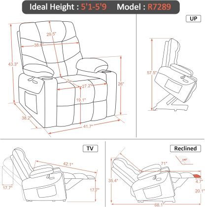 MCombo Regular Power Lift Recliner Chair with Extended Footrest for Elderly People, Fabric 7287 (Brown, Regular)