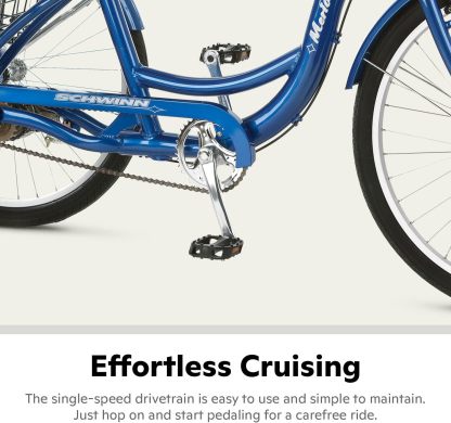 Schwinn Meridian Adult Tricycle Bike, Three Wheel Beach Cruiser, 24 & 26-Inch Wheels, Low Step-Through Aluminum Frame, Adjustable Handlebars, Large Cruiser Seat, Rear Folding Basket