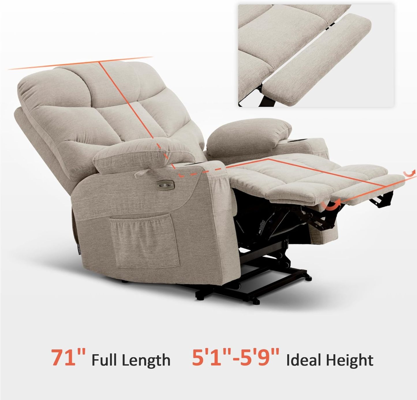 MCombo Regular Power Lift Recliner Chair with Extended Footrest for Elderly People, Fabric 7287 (Brown, Regular)
