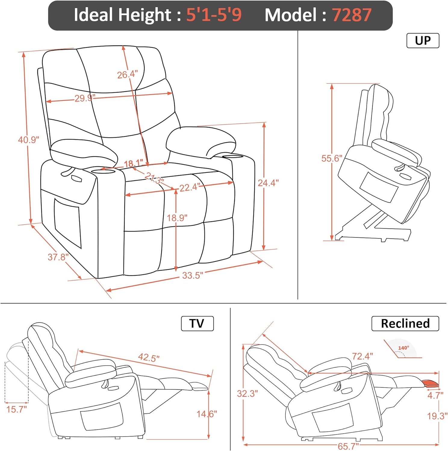 MCombo Regular Power Lift Recliner Chair with Extended Footrest for Elderly People, Fabric 7287 (Brown, Regular)