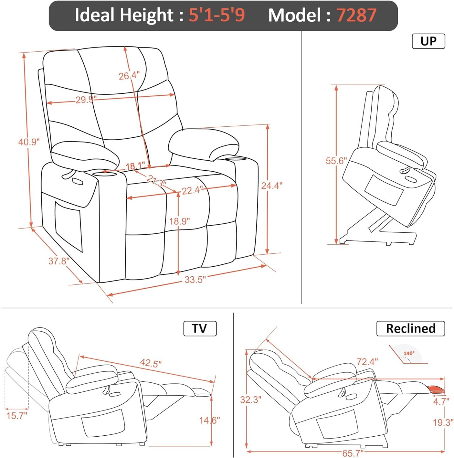 MCombo Regular Power Lift Recliner Chair with Extended Footrest for Elderly People, Fabric 7287 (Brown, Regular)
