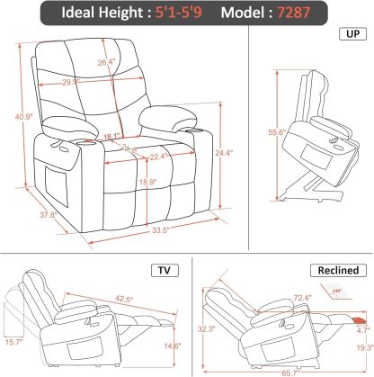 MCombo Regular Power Lift Recliner Chair with Extended Footrest for Elderly People, Fabric 7287 (Brown, Regular)
