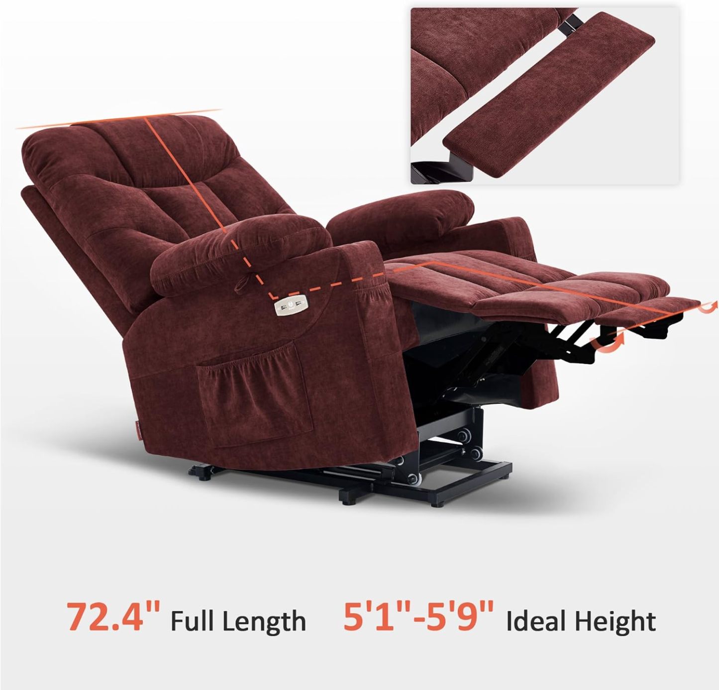 MCombo Regular Power Lift Recliner Chair with Extended Footrest for Elderly People, Fabric 7287 (Brown, Regular)