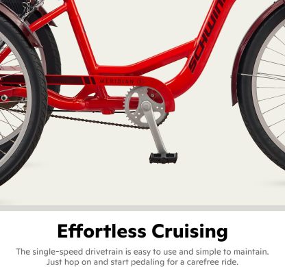 Schwinn Meridian Adult Tricycle Bike, Three Wheel Beach Cruiser, 24 & 26-Inch Wheels, Low Step-Through Aluminum Frame, Adjustable Handlebars, Large Cruiser Seat, Rear Folding Basket