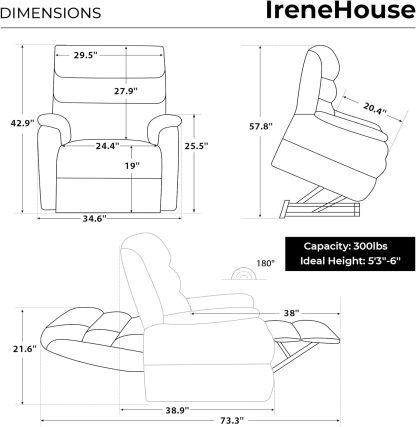 Irene House 9188 Medium Dual Motor Lay Flat Recliner Lift Chair Recliners Infinite Position with Heat Massage for Elderly Up to 300 LBS Electric Power Lift Recliner Chair Sofa