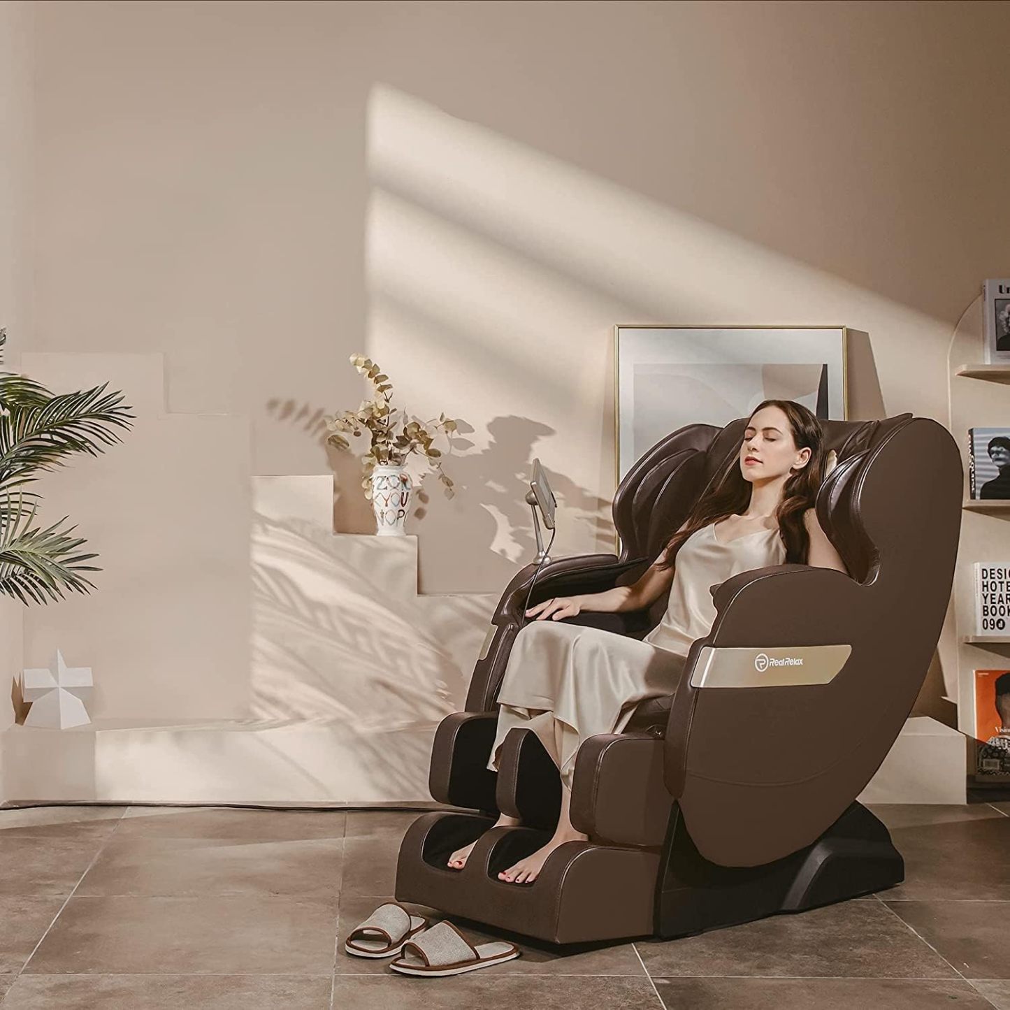Real Relax 2022 Massage Chair of Dual-core S Track Recliner with Smart Voice Controller Zero Gravity (Brown)
