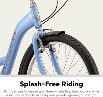 Schwinn Meridian Adult Tricycle Bike, Three Wheel Beach Cruiser, 24 & 26-Inch Wheels, Low Step-Through Aluminum Frame, Adjustable Handlebars, Large Cruiser Seat, Rear Folding Basket