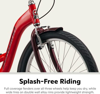 Schwinn Meridian Adult Tricycle Bike, Three Wheel Beach Cruiser, 24 & 26-Inch Wheels, Low Step-Through Aluminum Frame, Adjustable Handlebars, Large Cruiser Seat, Rear Folding Basket