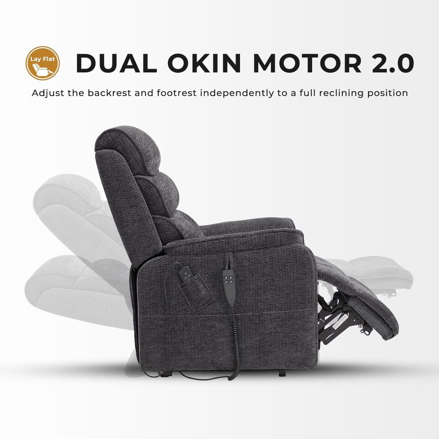 Irene House 9188 Medium Dual Motor Lay Flat Recliner Lift Chair Recliners Infinite Position with Heat Massage for Elderly Up to 300 LBS Electric Power Lift Recliner Chair Sofa