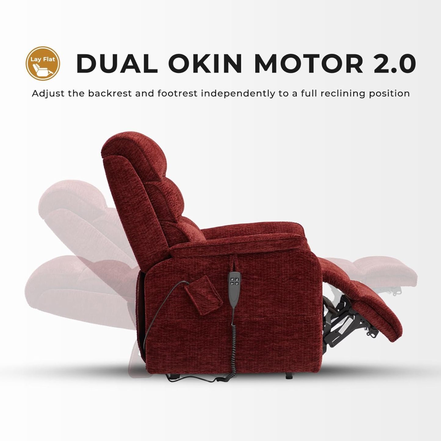 Irene House 9188 Medium Dual Motor Lay Flat Recliner Lift Chair Recliners Infinite Position with Heat Massage for Elderly Up to 300 LBS Electric Power Lift Recliner Chair Sofa