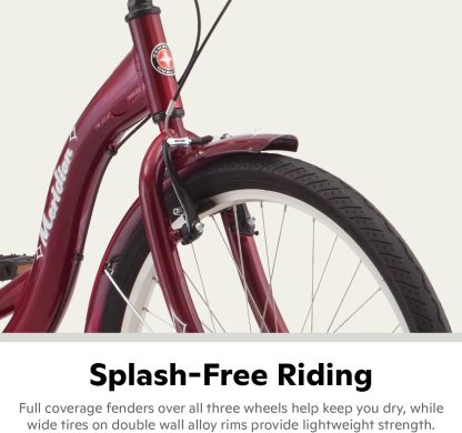 Schwinn Meridian Adult Tricycle Bike, Three Wheel Beach Cruiser, 24 & 26-Inch Wheels, Low Step-Through Aluminum Frame, Adjustable Handlebars, Large Cruiser Seat, Rear Folding Basket