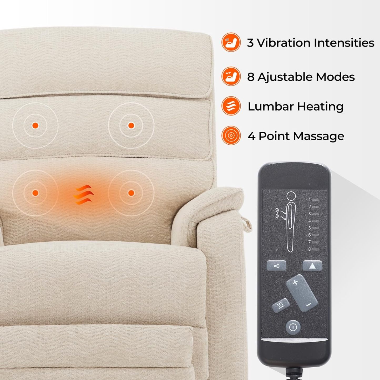 Irene House 9188 Medium Dual Motor Lay Flat Recliner Lift Chair Recliners Infinite Position with Heat Massage for Elderly Up to 300 LBS Electric Power Lift Recliner Chair Sofa