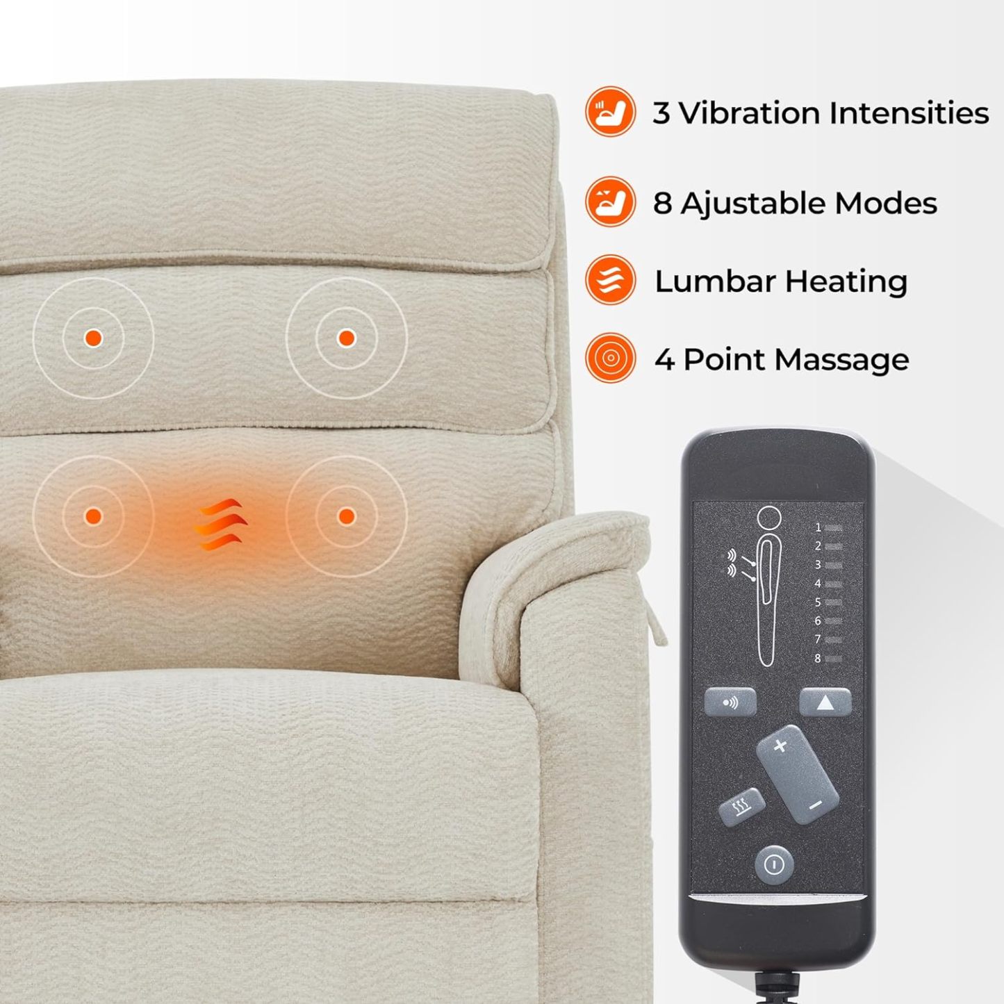 Irene House 9188 Medium Dual Motor Lay Flat Recliner Lift Chair Recliners Infinite Position with Heat Massage for Elderly Up to 300 LBS Electric Power Lift Recliner Chair Sofa