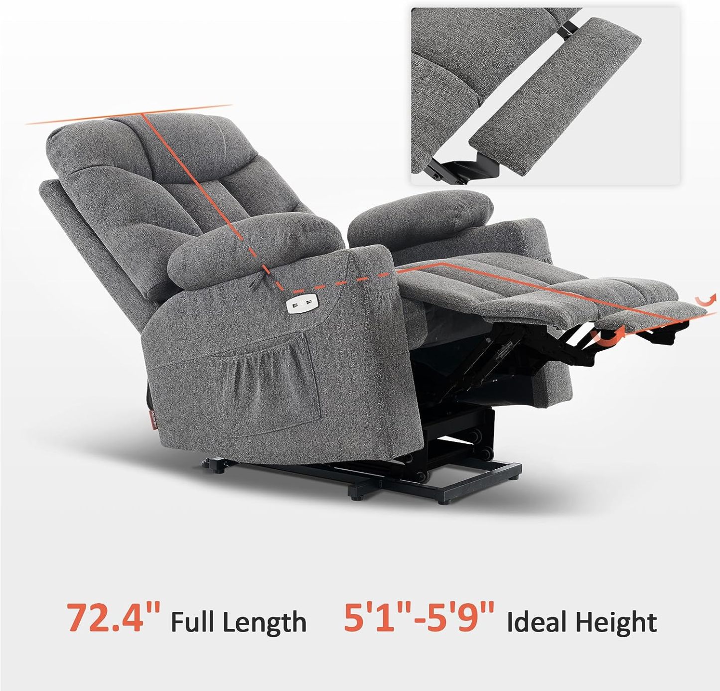 MCombo Regular Power Lift Recliner Chair with Extended Footrest for Elderly People, Fabric 7287 (Brown, Regular)