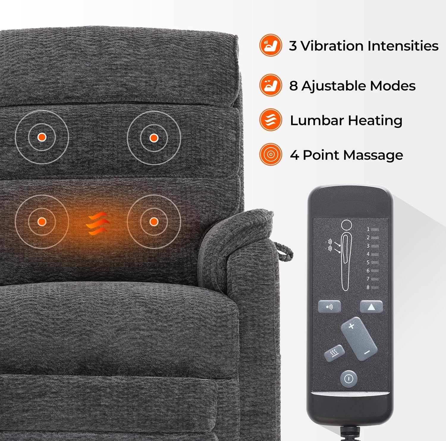 Irene House 9188 Medium Dual Motor Lay Flat Recliner Lift Chair Recliners Infinite Position with Heat Massage for Elderly Up to 300 LBS Electric Power Lift Recliner Chair Sofa