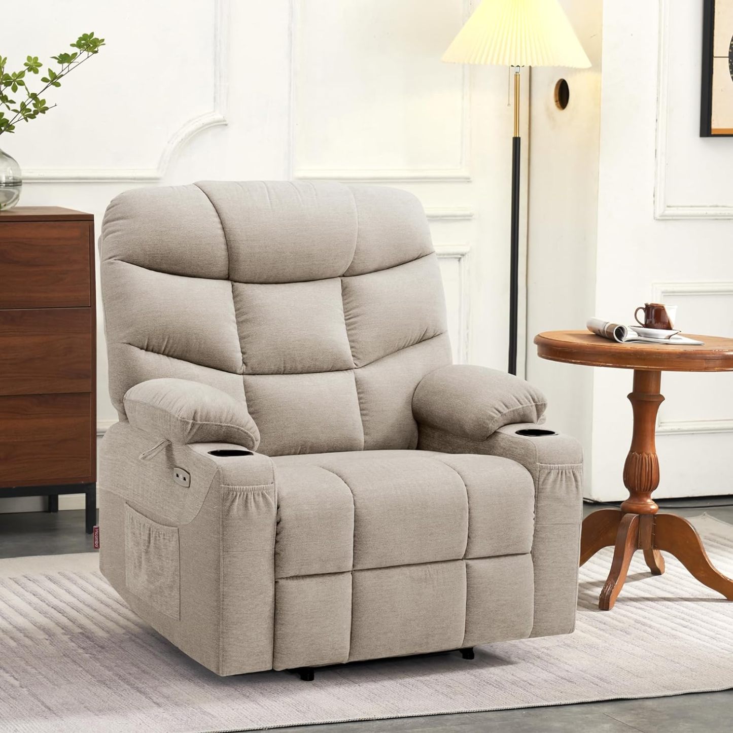 MCombo Regular Power Lift Recliner Chair with Extended Footrest for Elderly People, Fabric 7287 (Brown, Regular)
