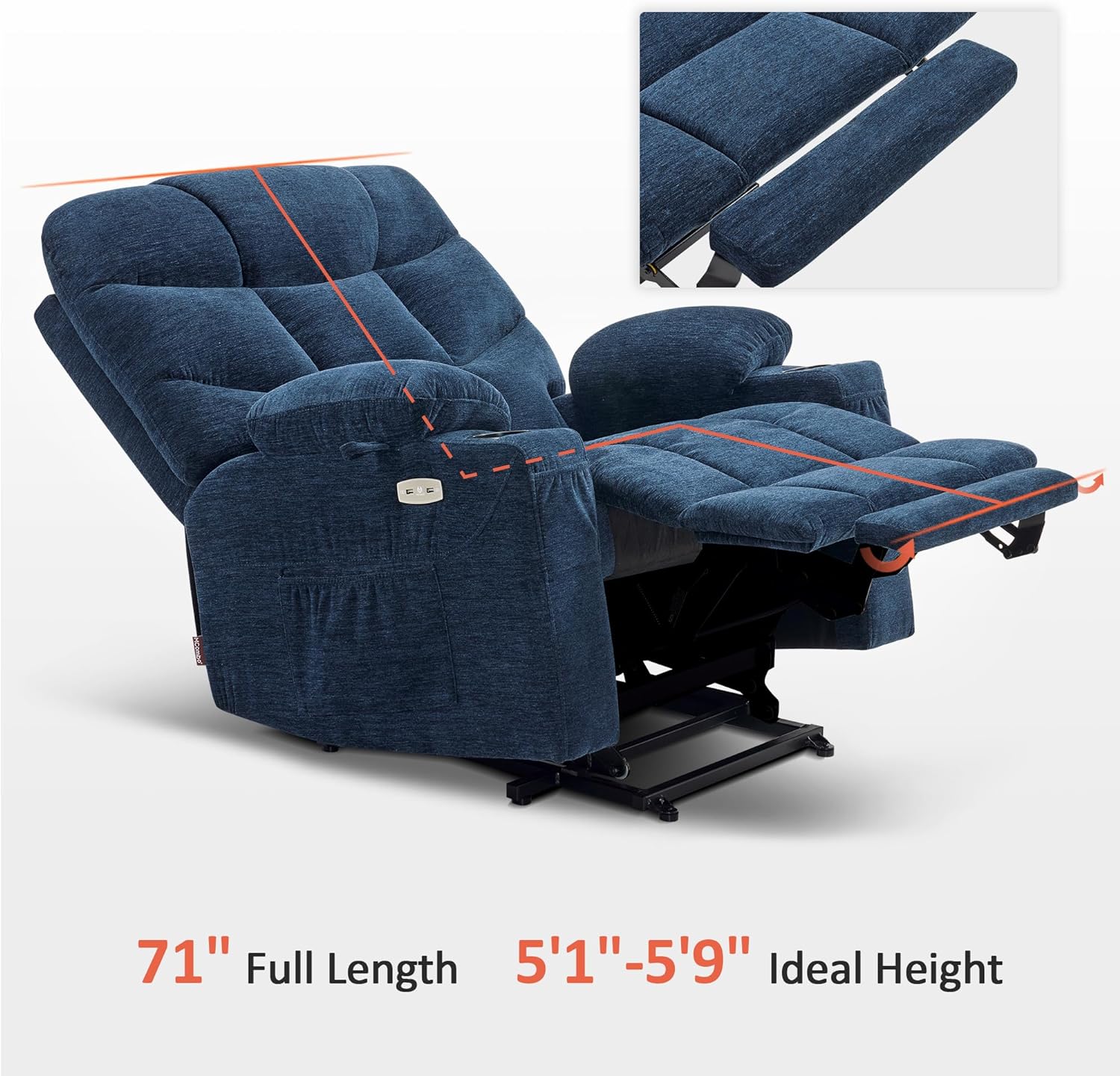 MCombo Regular Power Lift Recliner Chair with Extended Footrest for Elderly People, Fabric 7287 (Brown, Regular)