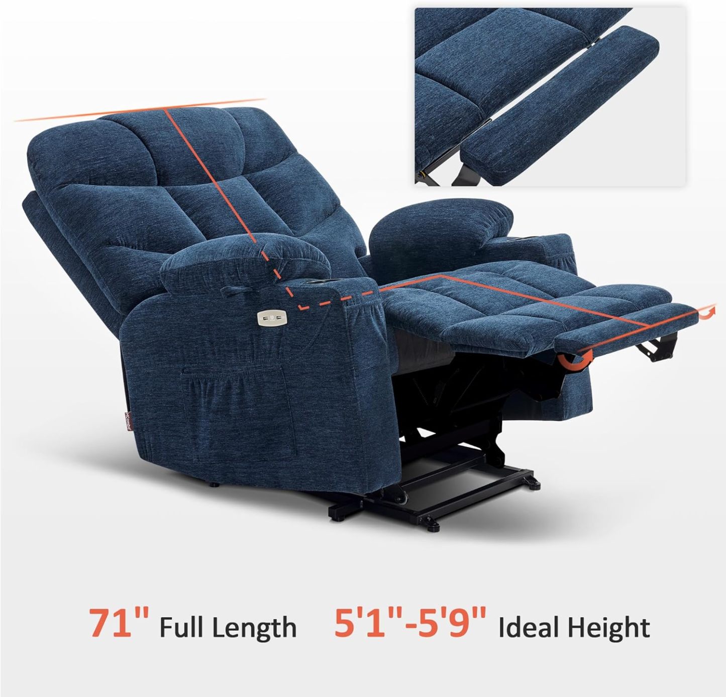 MCombo Regular Power Lift Recliner Chair with Extended Footrest for Elderly People, Fabric 7287 (Brown, Regular)