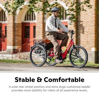 Schwinn Meridian Adult Tricycle Bike, Three Wheel Beach Cruiser, 24 & 26-Inch Wheels, Low Step-Through Aluminum Frame, Adjustable Handlebars, Large Cruiser Seat, Rear Folding Basket