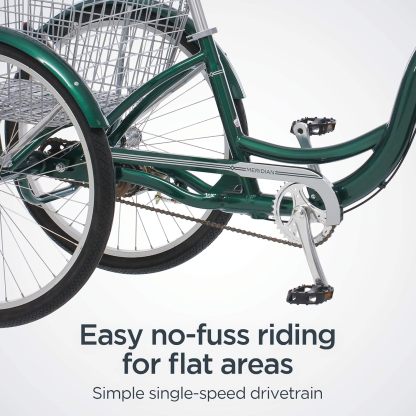 Schwinn Meridian Adult Tricycle Bike, Three Wheel Beach Cruiser, 24 & 26-Inch Wheels, Low Step-Through Aluminum Frame, Adjustable Handlebars, Large Cruiser Seat, Rear Folding Basket